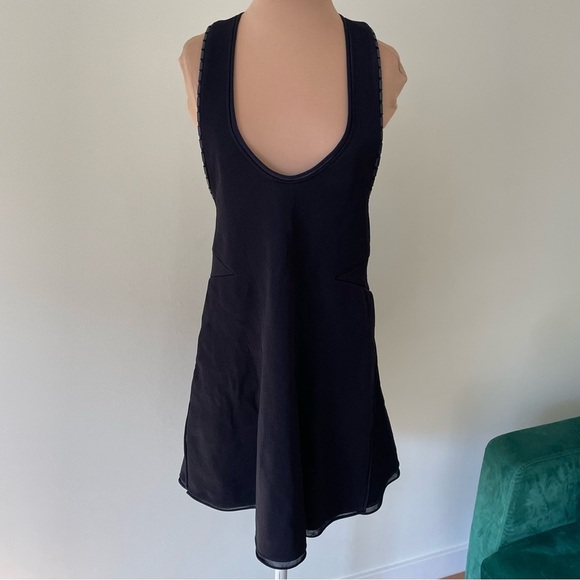 Calvin Klein Collection Marine Blue Cully Heavy Knit Leather Trim Mini Dress L - Picture 4 of 12